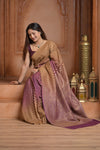 Festive Edit! Ganga Ghat ~ Handloom Silk Georgette Crepe Saree with Brocade Work with Orange and Purple