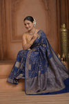 Festive Edit! Ganga Ghat ~ Handloom Pure Crepe Silk Banarasi Saree in Dark Blue (Silk Mark Certified)