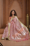 Festive Edit! Ganga Ghat ~ Handloom Pure Kora Silk Saree in Champagne Pink ( Silk Mark Certified )