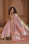 Festive Edit! Ganga Ghat ~ Handloom Pure Kora Silk Saree in Champagne Pink ( Silk Mark Certified )