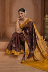 Festive Edit! Ganga Ghat ~ Handloom Pure Silk Chiniya Saree in Yellow and Brown ( Silk Mark Certified)