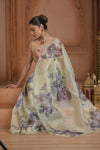 Festive Edit! Ganga Ghat ~ Handloom Pure Kora Silk Saree in Ivory with Floral Work ( Silk Mark Certified )