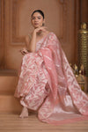 Festive Edit! Ganga Ghat ~ Handloom Pure Kora Silk Saree in Champagne Soft Pink ( Silk Mark Certified )