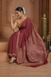 Festive Edit! Ganga Ghat ~ Handloom Pure Kora Crepe Silk Banarasi Saree in Rust Red  (Silk Mark Certified)