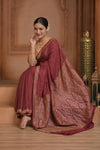 Festive Edit! Ganga Ghat ~ Handloom Pure Kora Crepe Silk Banarasi Saree in Rust Red  (Silk Mark Certified)