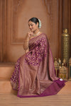 Festive Edit! Ganga Ghat ~ Handloom Pure Silk Chiffon Crepe Banarasi Saree in Rose Purple (Silk Mark Certified)