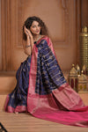 Festive Edit! Ganga Ghat ~ Handloom Pure Silk Chiniya Saree in Royal Blue and Pink ( Silk Mark Certified)