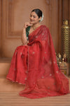 Festive Edit! Ganga Ghat ~ Handloom Organza Silk Saree with Embroidered Border in Red
