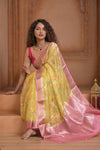 Festive Edit! Ganga Ghat ~ Handloom Pure Kora Silk Kota Saree in Champagne Yellow ( Silk Mark Certified )