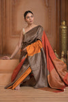 Festive Edit! Ganga Ghat ~ Handloom Pure Silk Tussar Saree in Shades of Autumn Orange ( Silk Mark Certified )