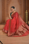 Festive Edit! Ganga Ghat ~ Handloom Pure Kora Silk Saree in Serene Red ( Silk Mark Certified )