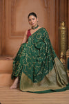 Festive Edit! Ganga Ghat ~ Handloom Pure Crepe Silk Banarasi Saree in Dark Green (Silk Mark Certified)