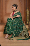 Festive Edit! Ganga Ghat ~ Handloom Pure Crepe Silk Banarasi Saree in Dark Green (Silk Mark Certified)