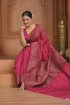 Festive Edit! Ganga Ghat ~ Handloom Pure Silk Chiffon Crepe Banarasi Saree in Rani Pink ( Silk Mark Certified )