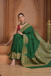 Festive Edit! Ganga Ghat ~ Handloom Pure Silk Chiffon Crepe Banarasi Saree in Dark Green ( Silk Mark Certified )