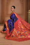 The Festive Edit! Virasat 2.0  ~ Handloom Pure Silk Maharani Paithani with Contrast Pallu in Royal Blue and Red