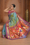 The Festive Edit! Virasat 2.0 ~ Handloom Pure Silk Paithani with Parrot Pallu in Dual Tone  Powder Blue