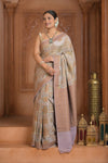Festive Edit! Ganga Ghat ~ Handloom Pure Crepe Silk Banarasi Saree in Lilac Ivory (Silk Mark Certified)
