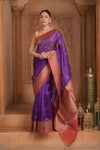 Festive Edit! Ganga Ghat ~ Handloom Pure Kora Silk Saree in Berry Purple and Red ( Silk Mark Certified )