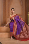 Festive Edit! Ganga Ghat ~ Handloom Pure Kora Silk Saree in Berry Purple and Red ( Silk Mark Certified )