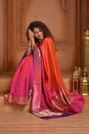 Festive Edit! Ganga Ghat ~ Handloom Pure Silk Satin Saree in Shades of Pink and Orange (Silk Mark Certified)