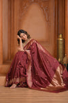 Festive Edit! Ganga Ghat ~ Handloom Pure Silk Katan Saree in Maroon ( Silk Mark Certified )