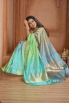 Festive Edit! Ganga Ghat ~ Handloom Pure Silk Katan Saree in Dual Tone Ombre( Silk Mark Certified )