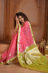 Festive Edit! Ganga Ghat ~ Handloom Kota Silk Jaal Saree with Contrast Pallu in Blush Pink with Green