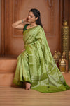 Festive Edit! Ganga Ghat ~ Handloom Pure Silk Chiniya Saree in Leaf Green ( Silk Mark Certified)