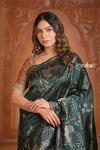 Festive Edit! Ganga Ghat ~ Handloom Pure Silk Katan Saree in Dark Forest Green ( Silk Mark Certified)