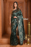 Festive Edit! Ganga Ghat ~ Handloom Pure Silk Katan Saree in Dark Forest Green ( Silk Mark Certified)