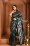 Festive Edit! Ganga Ghat ~ Handloom Pure Silk Katan Saree in Dark Forest Green ( Silk Mark Certified)