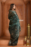 Festive Edit! Ganga Ghat ~ Handloom Pure Silk Katan Saree in Dark Forest Green ( Silk Mark Certified)