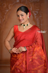 Festive Edit! Ganga Ghat ~ Handloom Pure Silk Kora Saree in Crimson Red with Floral Work (Silk Mark Certified)