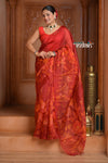 Festive Edit! Ganga Ghat ~ Handloom Pure Silk Kora Saree in Crimson Red with Floral Work (Silk Mark Certified)