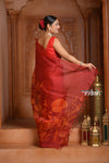 Festive Edit! Ganga Ghat ~ Handloom Pure Silk Kora Saree in Crimson Red with Floral Work (Silk Mark Certified)