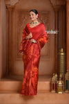 Festive Edit! Ganga Ghat ~ Handloom Pure Silk Kora Saree in Crimson Red with Floral Work (Silk Mark Certified)