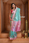 Festive Edit! Ganga Ghat ~ Handloom Pure Silk Tussar Kota Saree in Pastel Blue ( Silk Mark Certified )