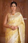 Festive Edit! Ganga Ghat ~ Handloom Pure Tissue Silk Saree in Champagne Yellow (Silk Mark Certified)
