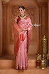 Festive Edit! Ganga Ghat ~ Handloom Pure Silk Chiniya Saree in Peach Pink ( Silk Mark Certified)
