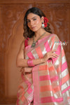 Festive Edit! Ganga Ghat ~ Handloom Pure Kora Silk Saree in Champagne Pink ( Silk Mark Certified )