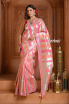 Festive Edit! Ganga Ghat ~ Handloom Pure Kora Silk Saree in Champagne Pink ( Silk Mark Certified )