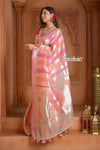 Festive Edit! Ganga Ghat ~ Handloom Pure Kora Silk Saree in Champagne Pink ( Silk Mark Certified )