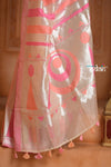 Festive Edit! Ganga Ghat ~ Handloom Pure Kora Silk Saree in Champagne Pink ( Silk Mark Certified )