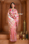 Festive Edit! Ganga Ghat ~ Handloom Pure Kora Silk Saree in Champagne Pink ( Silk Mark Certified )