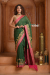 Festive Edit! Ganga Ghat ~ Handloom Pure Silk Chiffon Georgette Saree in Royal Green and Pink ( Silk Mark Certified)