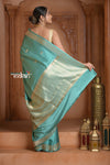 Festive Edit! Ganga Ghat ~ Handloom Pure Silk Satin Saree in Sea Blue ( Silk Mark Certified)