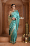 Festive Edit! Ganga Ghat ~ Handloom Pure Silk Satin Saree in Sea Blue ( Silk Mark Certified)
