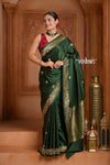 Festive Edit! Ganga Ghat ~ Handloom Pure Silk Satin Saree in Dark Green ( Silk Mark Certified)