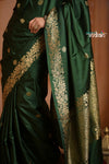 Festive Edit! Ganga Ghat ~ Handloom Pure Silk Satin Saree in Dark Green ( Silk Mark Certified)